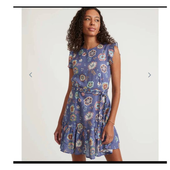 Marine Layer Laney Mini Dress In Marlin Hibiscus Floral Linen/Lyocell Size S - Picture 1 of 9